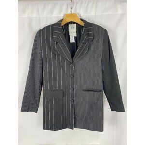 Vintage Together Black Pin Stripe Button Down Blazer Jacket Women's 2